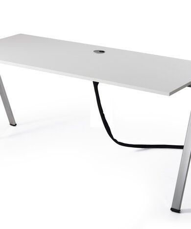 table empilable blanche avec prise encastrée et guide-fluide vertical